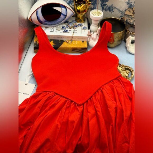🆕 RONNY KOBO 🧿 NWT Verda Red Stretch Knit Dress, Poplin Skirt - Sz M - Picture 12 of 13